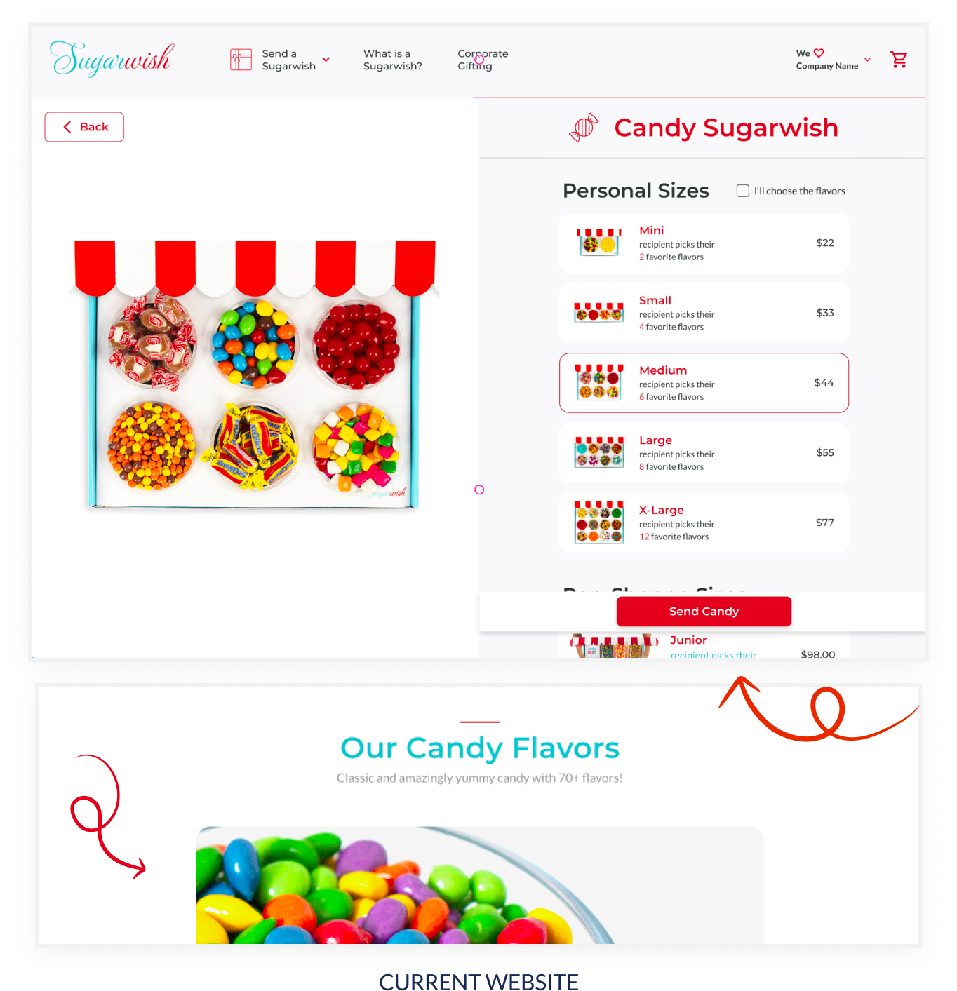 choose a size, current design